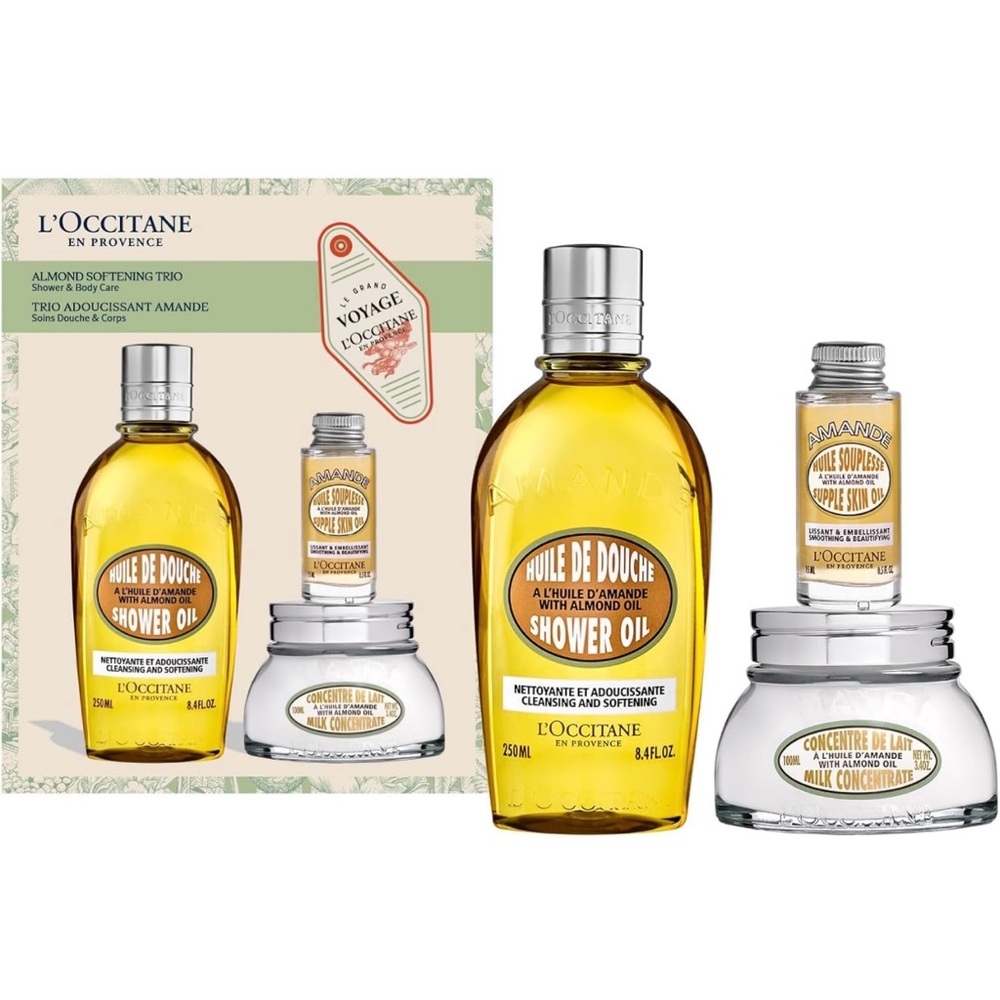 L'Occitane Almond Skin Softening Trio: Shower Oil, Skin Oil & Milk Conce…
